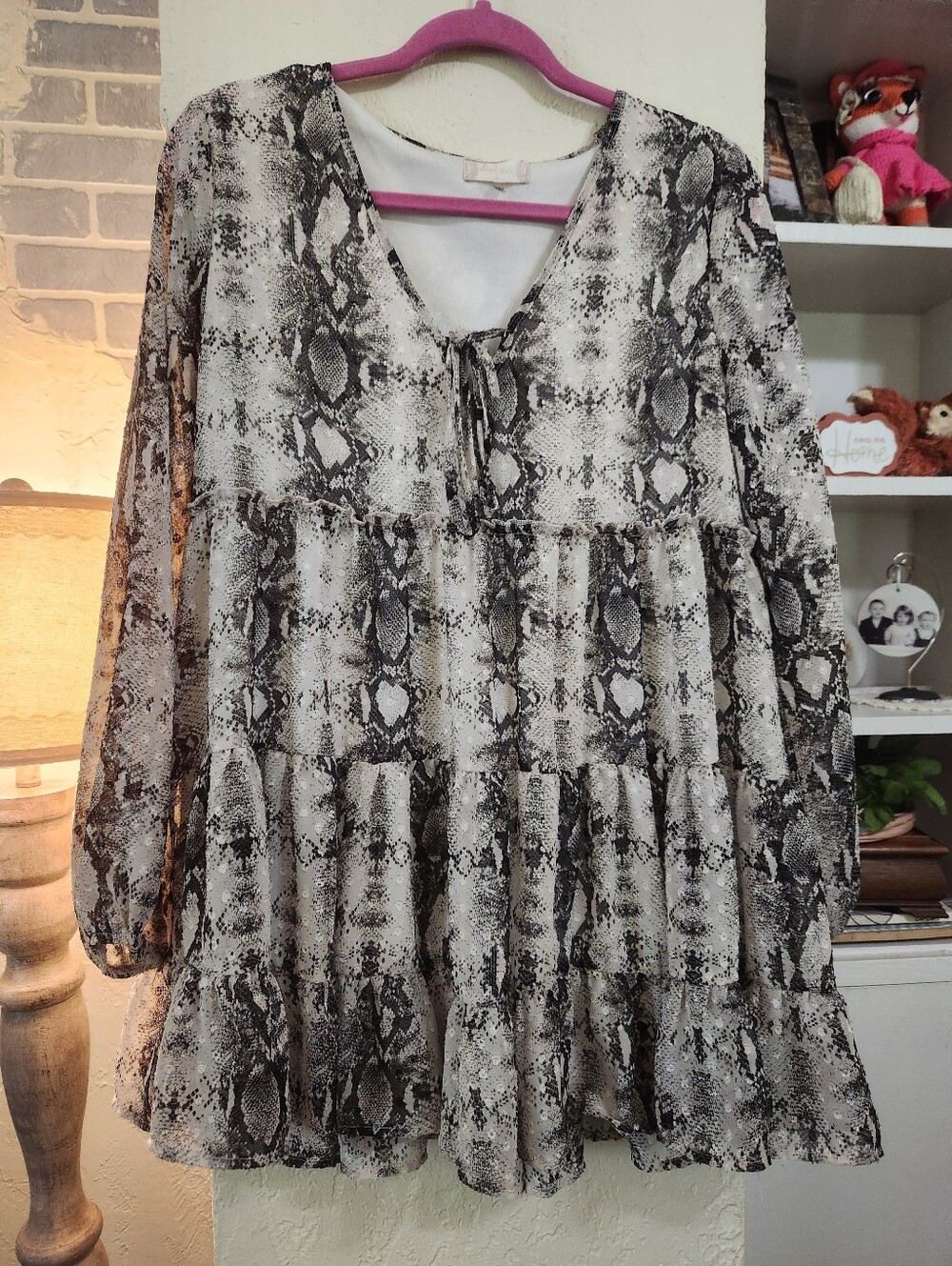 Altar'd State Dress Snake Print Long Sleeve Oversized Tiered Size Sm P2p 18 EUC
